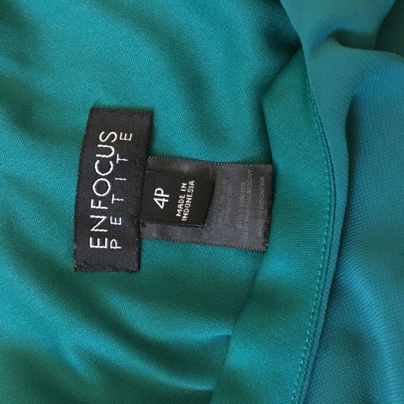 ENFOCUS Petite Teal-Cream Dress. Size 4P - Picture 4 of 4